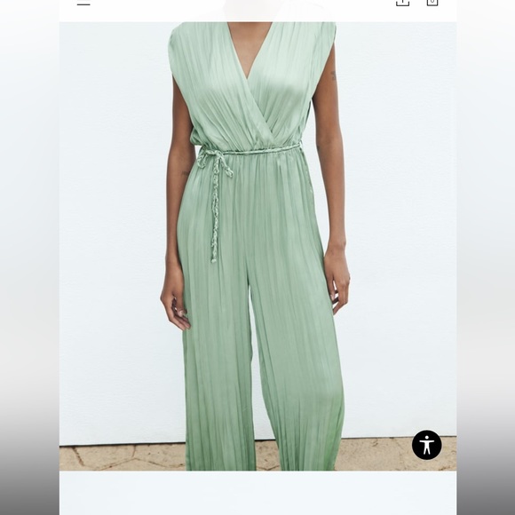 Zara WOVEN BELT SATIN EFFECT JUMPSUIT - Picture 2 of 5